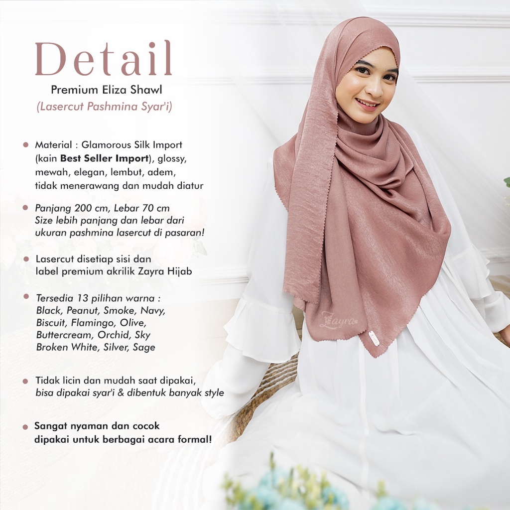 ZAYRA HIJAB | ELIZA | Pashmina Silk Syari 200x70 Shawl Premium