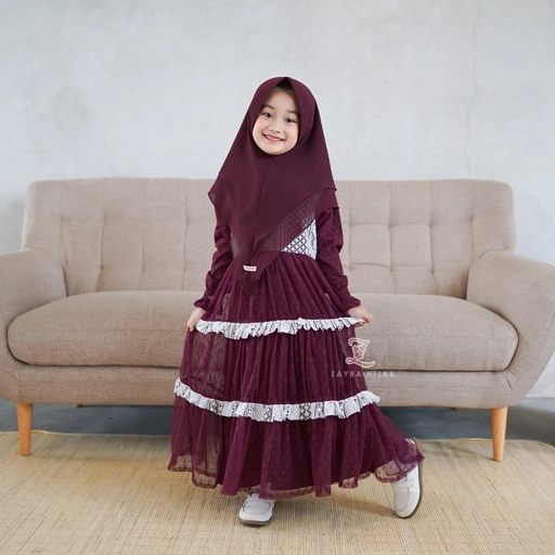 Image of ZAYRA HIJAB | KHIMAR ANAK INSTANT AINAA | Khimar Syari Ceruti 2 layer Babydoll Premium