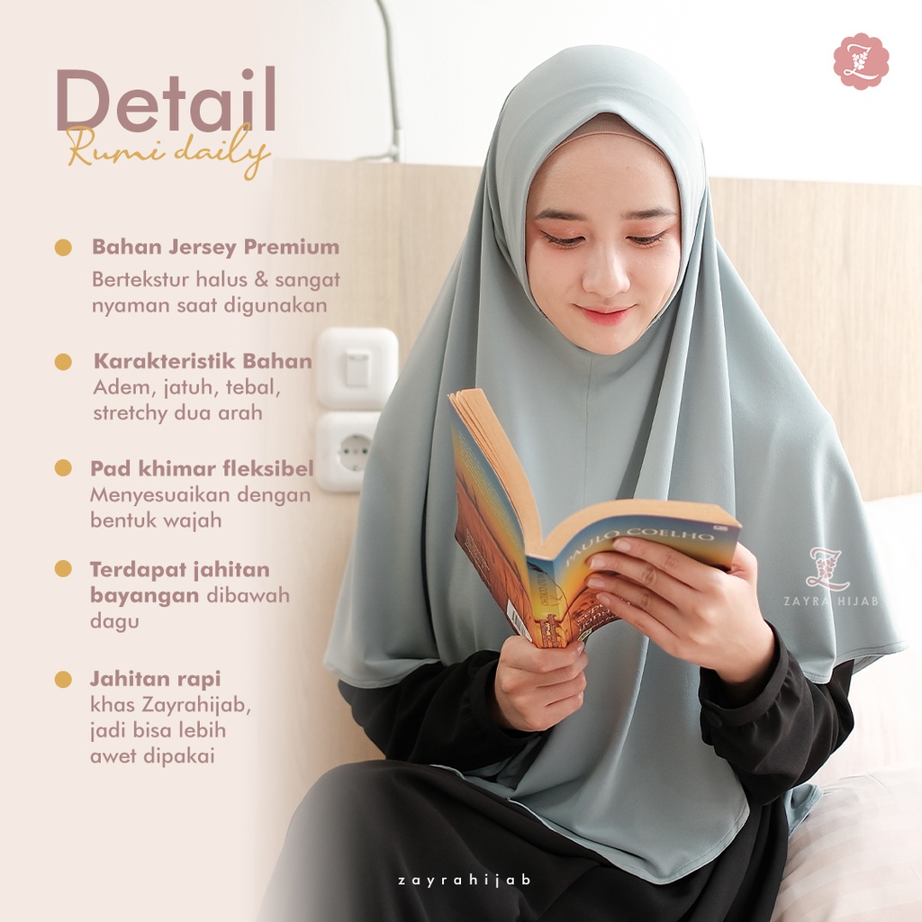 ZAYRA HIJAB | RUMI STANDAR | Khimar Bergo Instan Daily Syari Jersey Premium