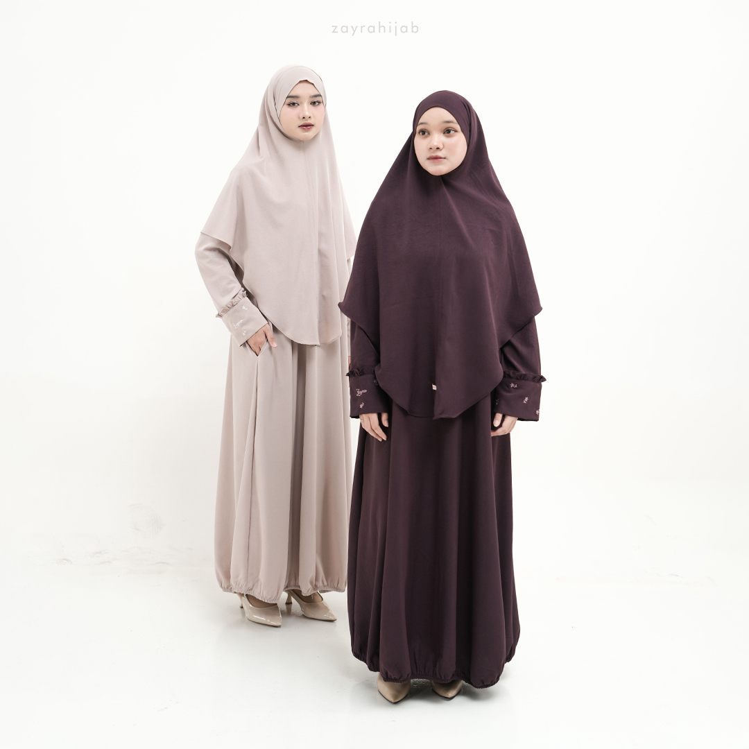 Zayra Hijab | Liora - Gamis Wanita Muslimah One Set Setelan Khiban Daily Abaya Umroh Bordir Premium