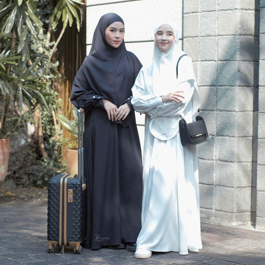 ZAYRA HIJAB | JENNA SET | Dress Gamis Abaya Umroh dan Haji Wanita Premium Set Jilbab Hijab French Khimar Umroh Outfit Umroh Gift Gamis Putih