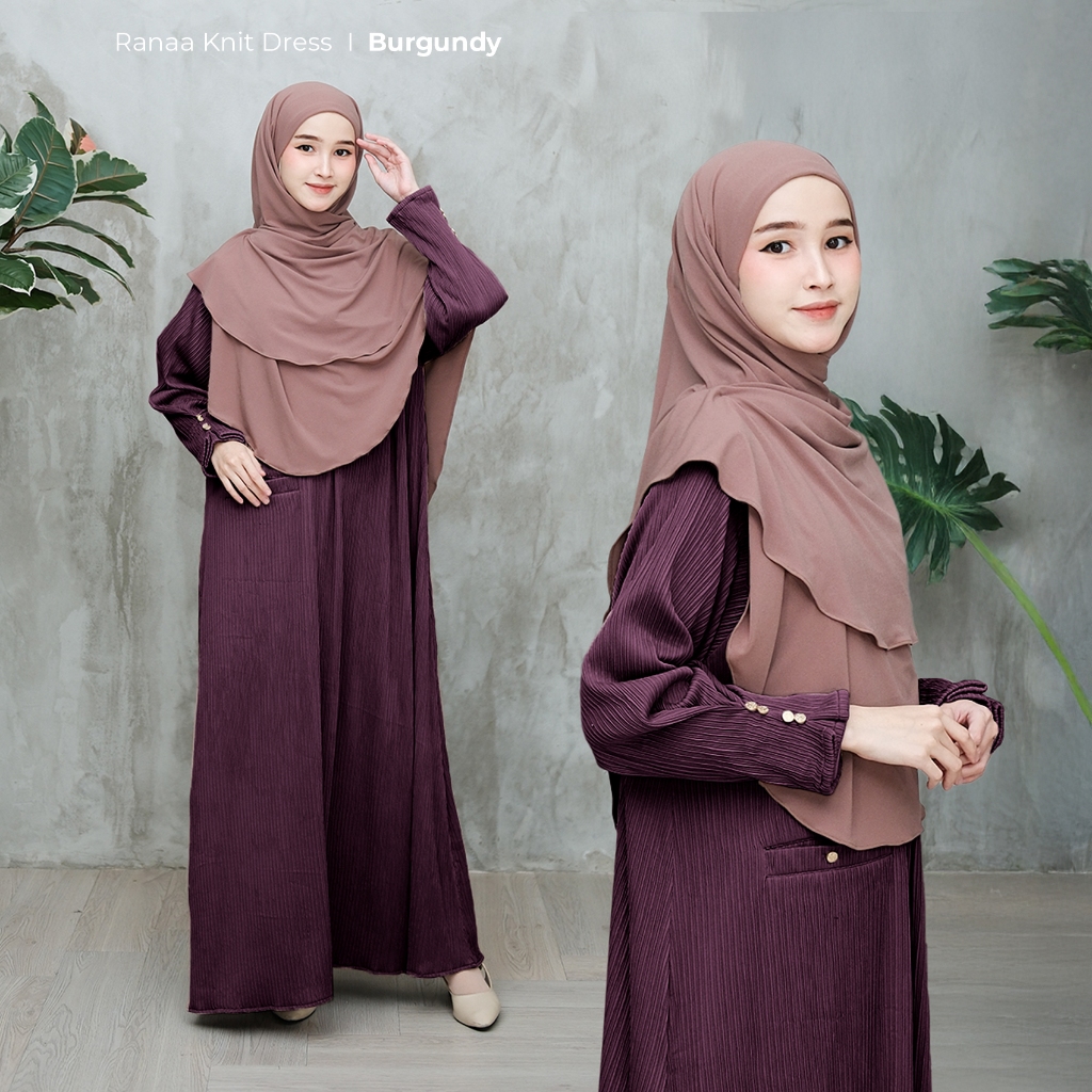 Zayra Hijab | Ranaa - Dress Plisket Gamis Knit Wanita Daily Syari Simpel Premium Jumbo Mewah Elegan