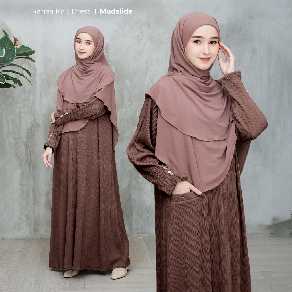 Zayra Hijab | Ranaa - Dress Plisket Gamis Knit Wanita Daily Syari Simpel Premium Jumbo Mewah Elegan
