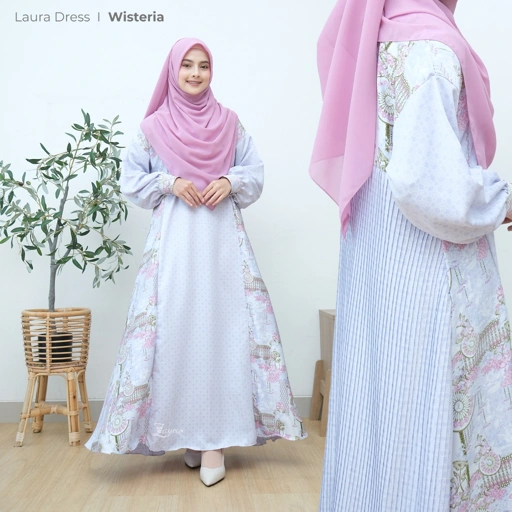 Image of ZAYRA HIJAB | LAURA DRESS | Gamis Wanita / Ukhti Set Hijab Daily Syari Simpel Premium Lebaran Jumbo Mewah Elegan Terbaru 2025
