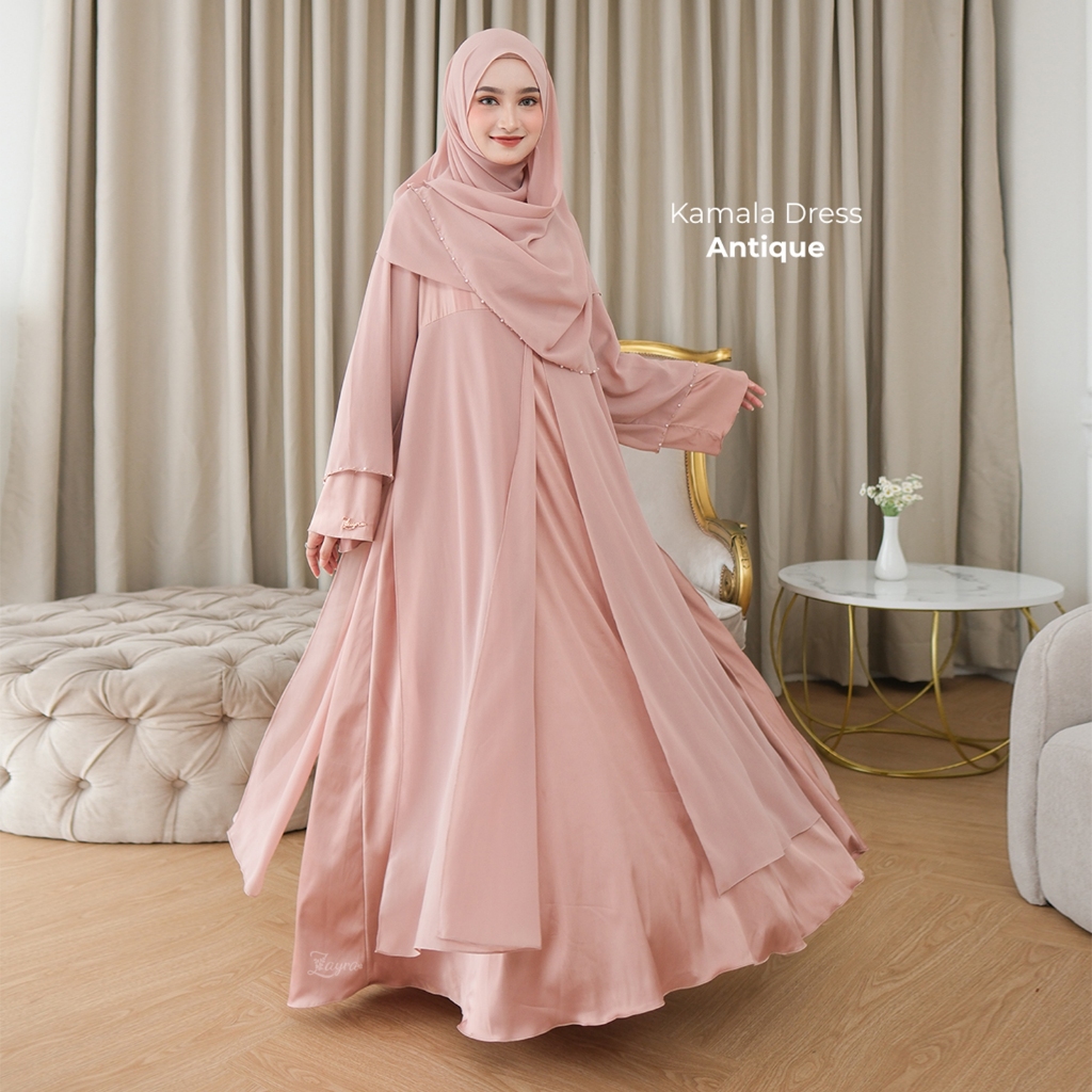 ZAYRA HIJAB | KAMALA DRESS | Gamis Set Pashmina Wanita Ukhti Syar'i Simpel Payet Babydoll Satin Kondangan Lebaran Jumbo Mewah Elegan Premium 2025