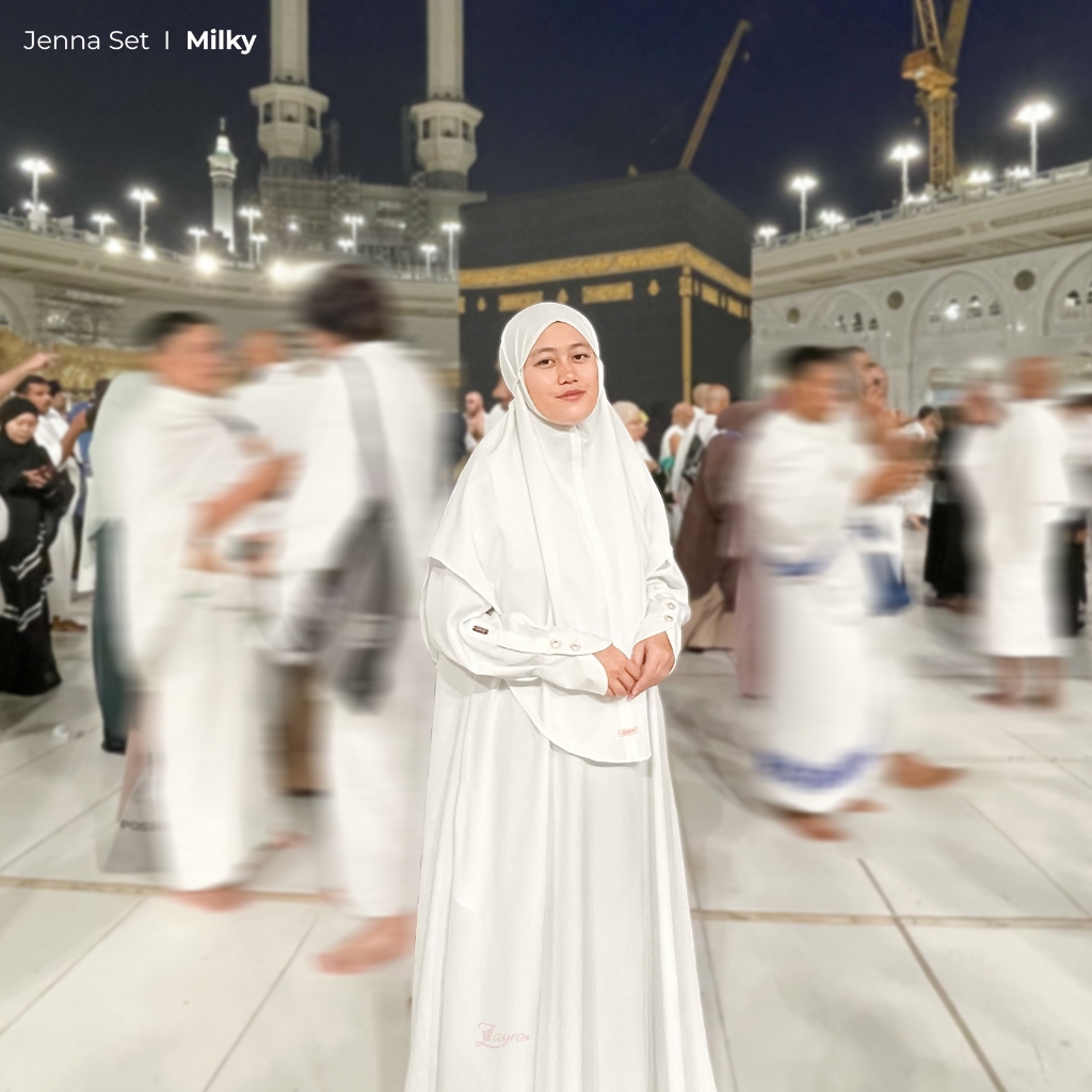 ZAYRA HIJAB | JENNA SET | Dress Gamis Abaya Umroh dan Haji Wanita Premium Set Jilbab Hijab French Khimar Umroh Outfit Umroh Gift Gamis Putih