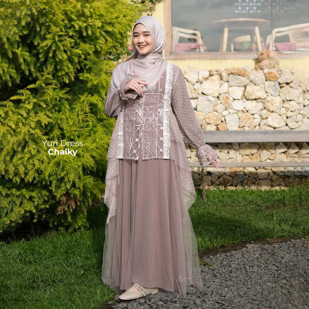 ZAYRA HIJAB | YURI DRESS | Gamis Wanita Syari Brokat Tile Kondangan Lebaran Jumbo Mewah Elegan Premium Terbaru 2025