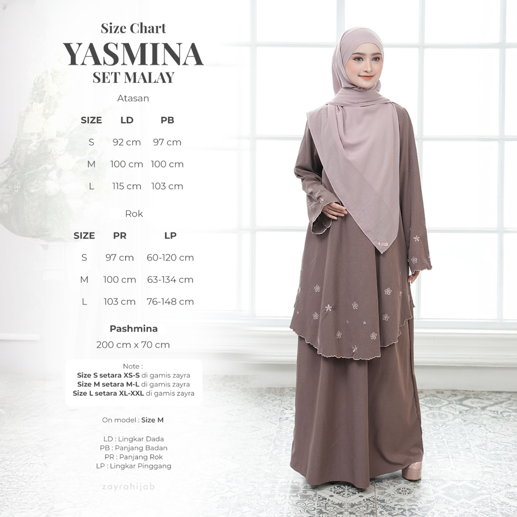 Zayra Hijab | Yasmina - One Set Kurung Melayu Setelan Baju Wanita Borir Premium Terbaru 2025