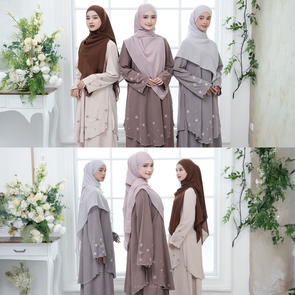 Zayra Hijab | Yasmina - One Set Kurung Melayu Setelan Baju Wanita Borir Premium Terbaru 2025