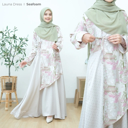 Image of ZAYRA HIJAB | LAUNA DRESS | Gamis Wanita / Ukhti Set Hijab Daily Syari Simpel Premium Lebaran Jumbo Mewah Elegan Terbaru 2025