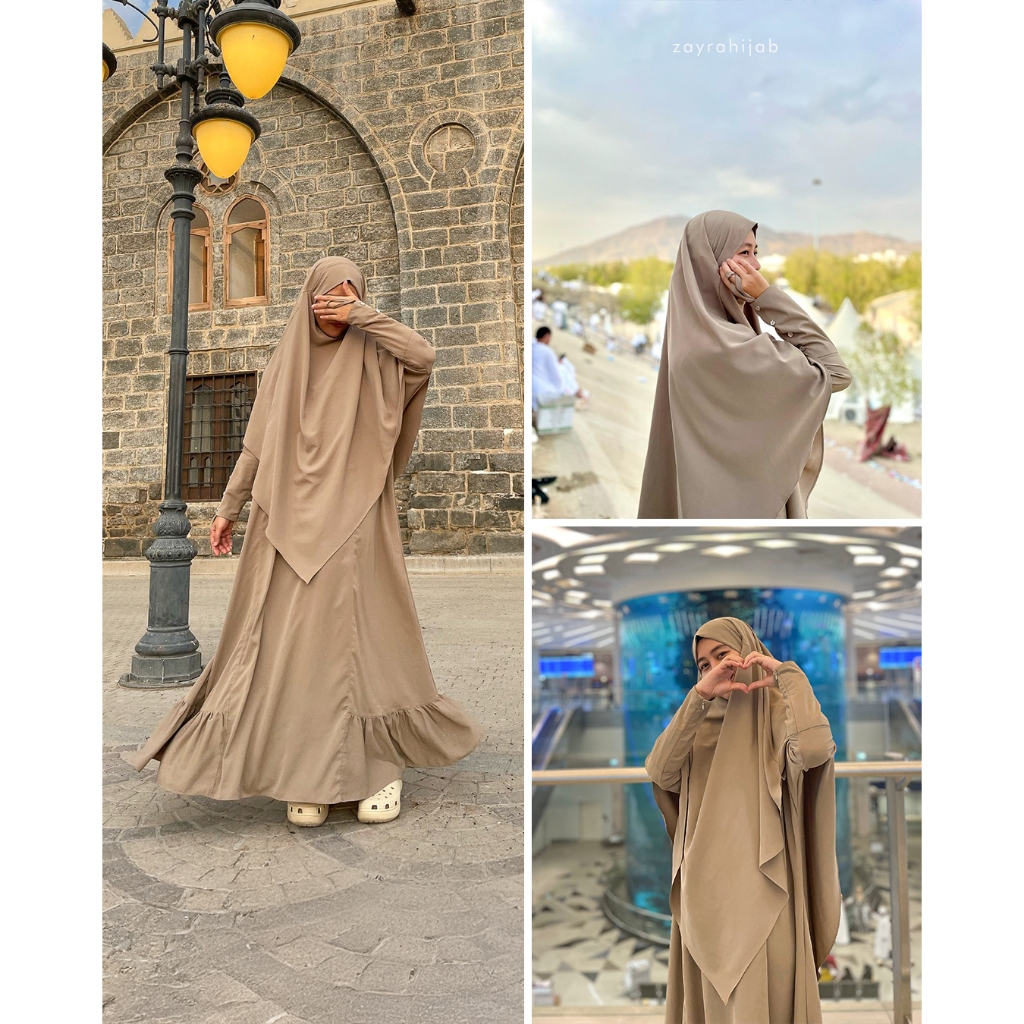 ZAYRA HIJAB | MEDINA ABAYA | Dress Gamis Abaya Umroh dan Haji Wanita Premium Set Jilbab Hijab French Khimar Umroh Outfit Gift