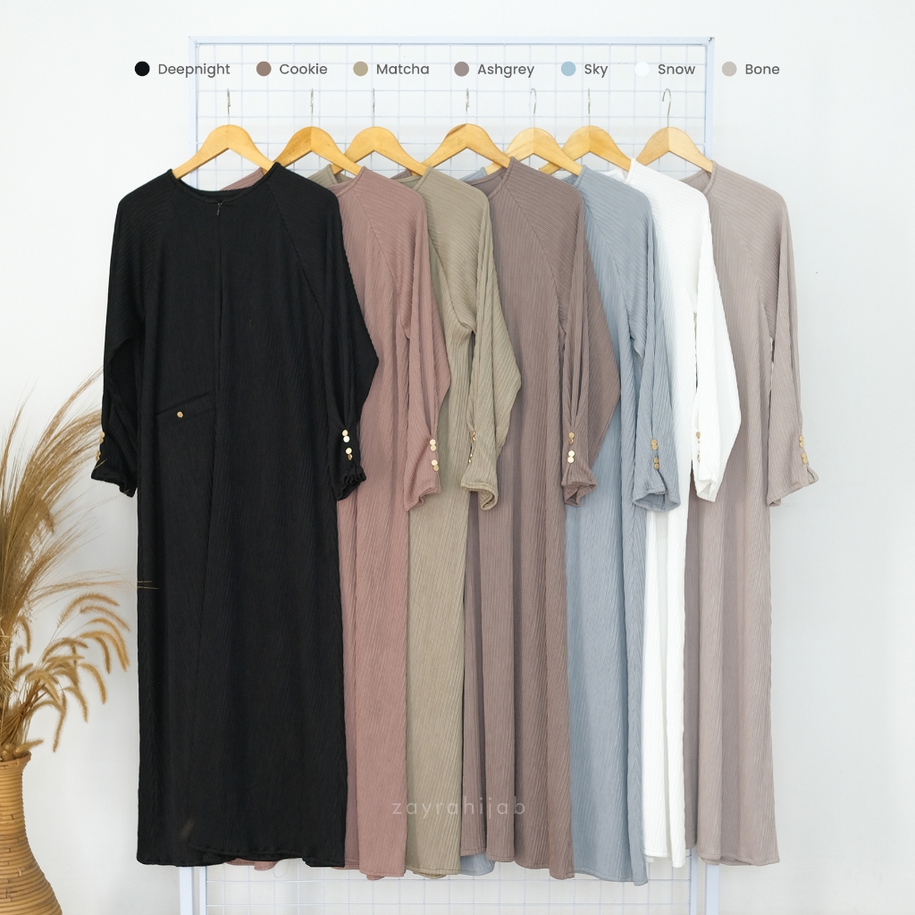 Zayra Hijab | Ranaa - Dress Plisket Gamis Knit Wanita Daily Syari Simpel Premium Jumbo Mewah Elegan