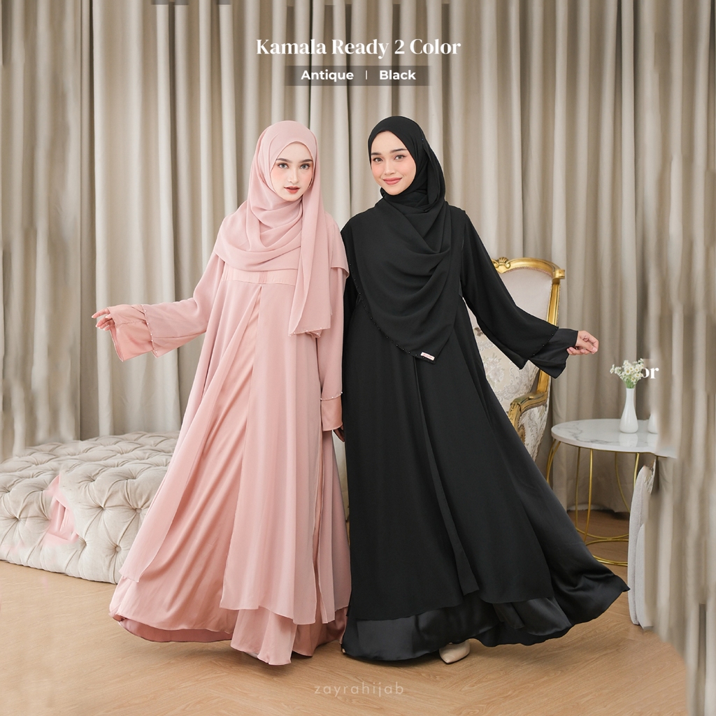 ZAYRA HIJAB | KAMALA DRESS | Gamis Set Pashmina Wanita Ukhti Syar'i Simpel Payet Babydoll Satin Kondangan Lebaran Jumbo Mewah Elegan Premium 2025