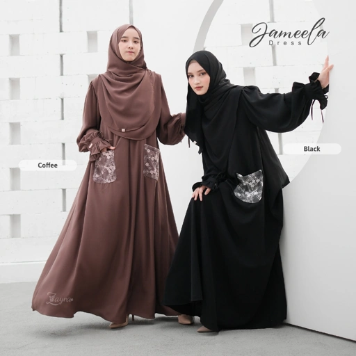 Image of ZAYRA HIJAB | JAMEELA | Dress Gamis Wanita / Ukhti Set Hijab Daily Syari Simpel Premium Lebaran Jumbo Mewah Elegan Terbaru 2025