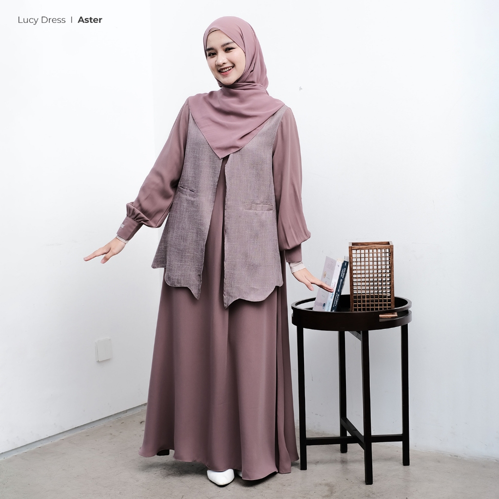 Zayra Hijab | Lucy - Gamis Wanita Dress Feminine Style Casual Smart Look Preppy Daily Rompi Premium