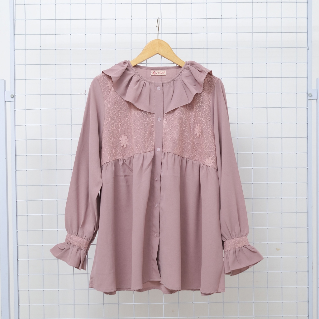 Zayra Hijab | Blouse - Baju Atasan Wanita Kemeja Lengan Panjang Lace Floral All Size