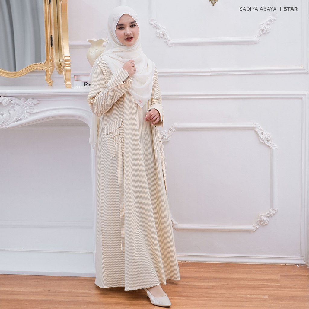 Zayra Hijab | Sadiya - Abaya Salur Dress Wanita Line Stripe Pastel Gamis Muslimah Garis Premium Jumbo