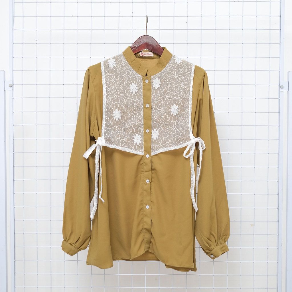 Zayra Hijab | Blouse - Baju Atasan Wanita Kemeja Lengan Panjang Lace Floral All Size
