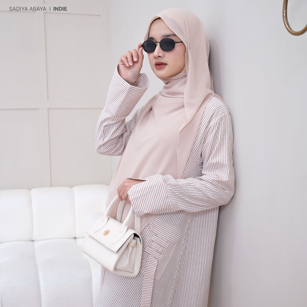 Zayra Hijab | Sadiya - Abaya Salur Dress Wanita Line Stripe Pastel Gamis Muslimah Garis Premium Jumbo