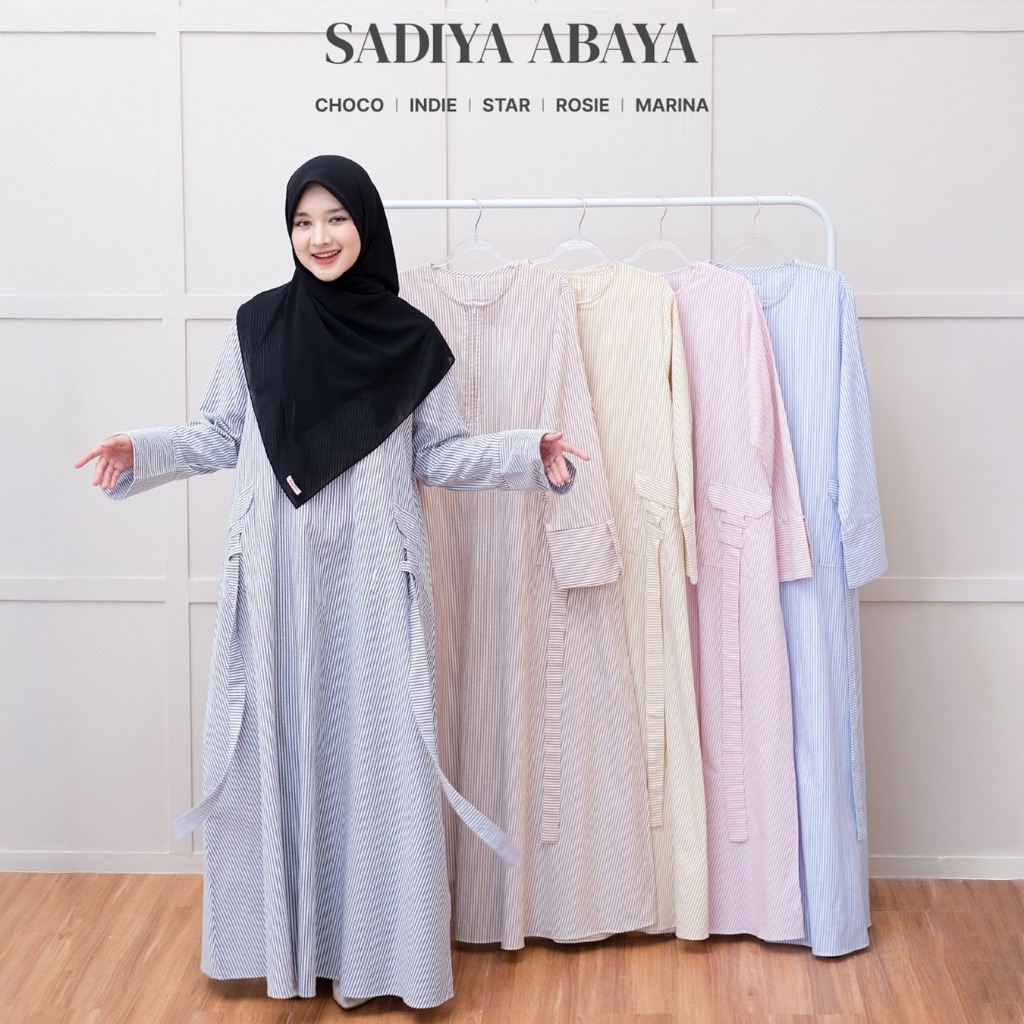 Zayra Hijab | Sadiya - Abaya Salur Dress Wanita Line Stripe Pastel Gamis Muslimah Garis Premium Jumbo