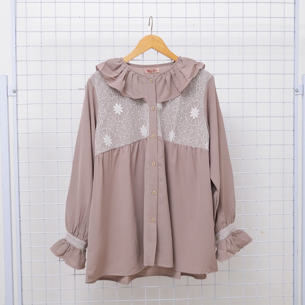 Zayra Hijab | Blouse - Baju Atasan Wanita Kemeja Lengan Panjang Lace Floral All Size
