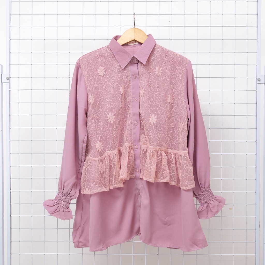 Zayra Hijab | Blouse - Baju Atasan Wanita Kemeja Lengan Panjang Lace Floral All Size