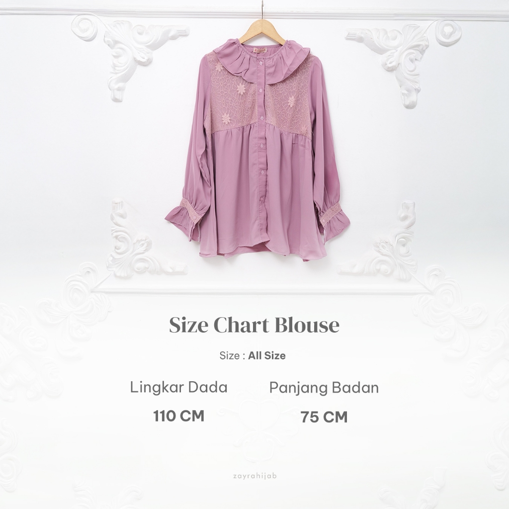 Zayra Hijab | Blouse - Baju Atasan Wanita Kemeja Lengan Panjang Lace Floral All Size
