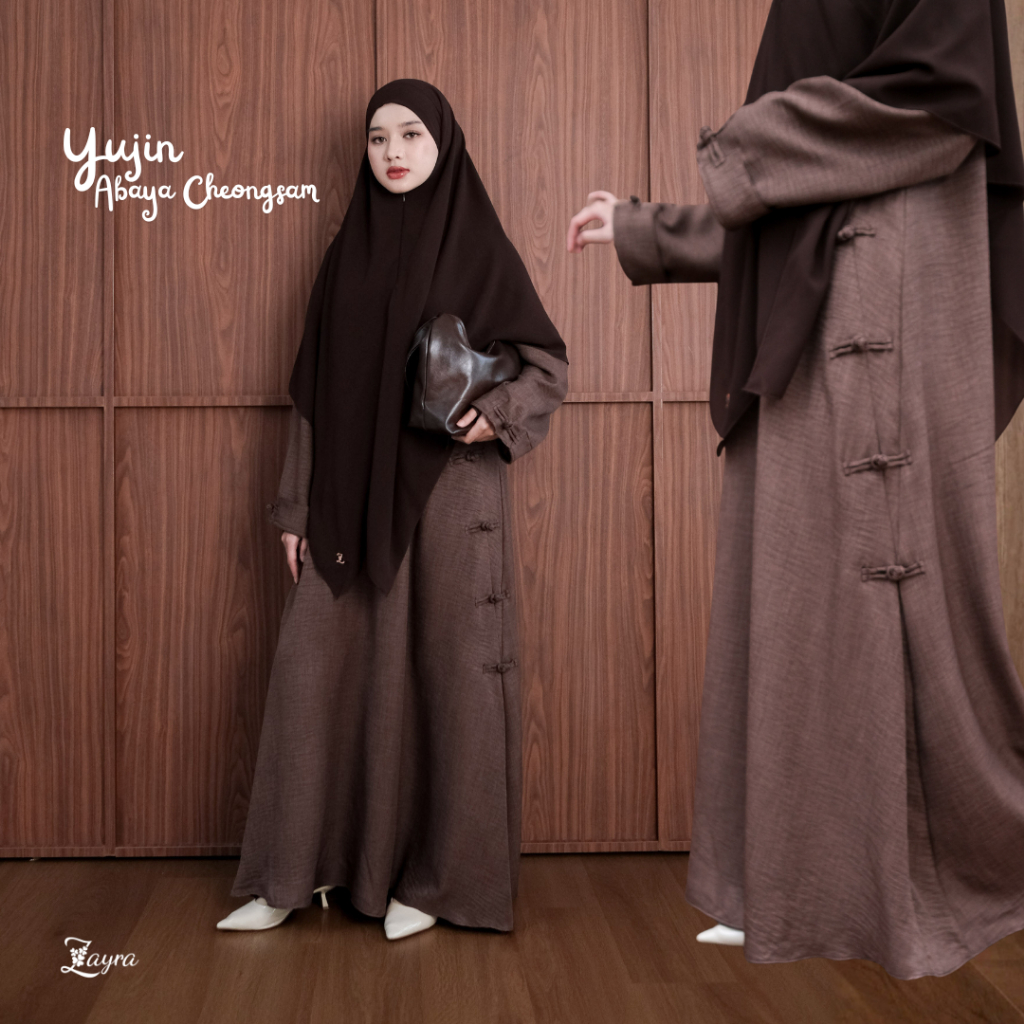 Zayra Hijab | Yujin Cheongsam - Dress Korean Style Hijab Feminine Look Wanita Gamis Linen Kekinian Casual Premium