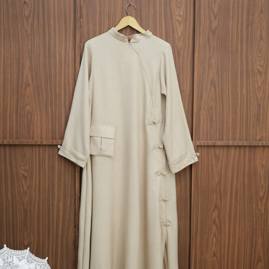 Zayra Hijab | Yujin Cheongsam - Dress Korean Style Hijab Feminine Look Wanita Gamis Linen Kekinian Casual Premium