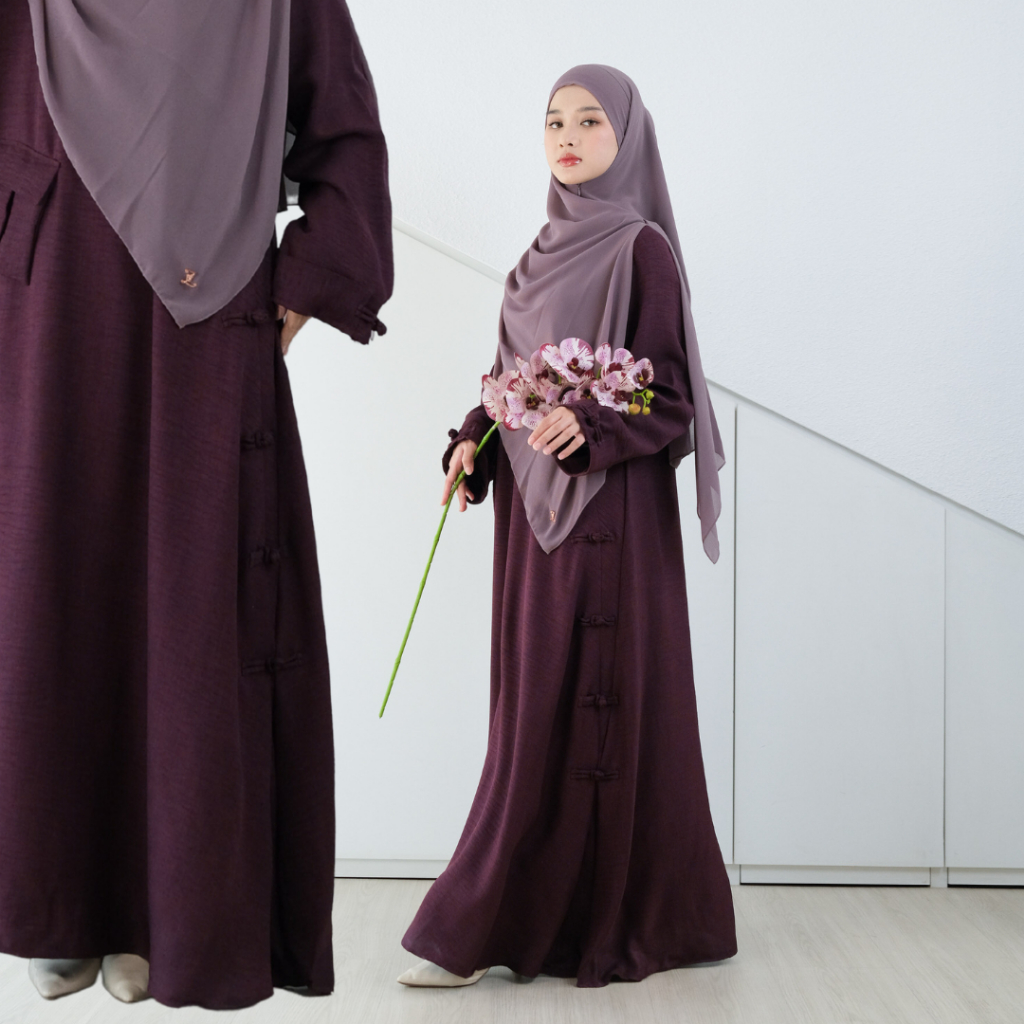 Zayra Hijab | Yujin Cheongsam - Dress Korean Style Hijab Feminine Look Wanita Gamis Linen Kekinian Casual Premium