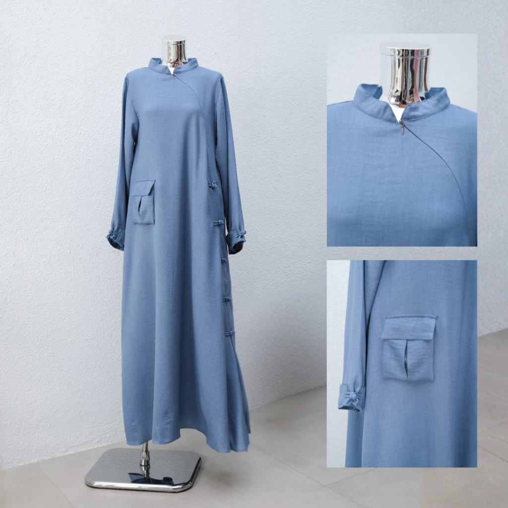 Zayra Hijab | Yujin Cheongsam - Dress Korean Style Hijab Feminine Look Wanita Gamis Linen Kekinian Casual Premium