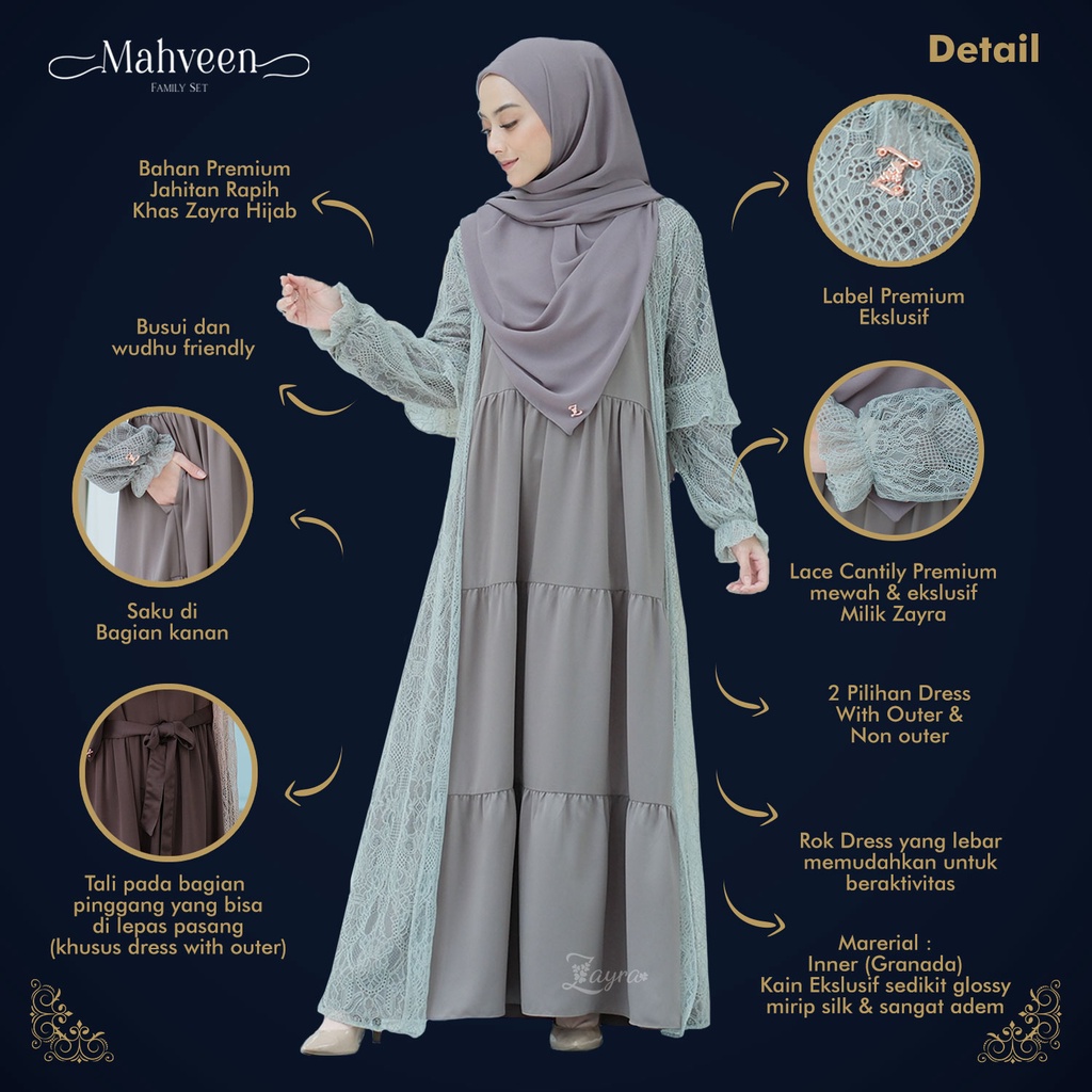 ZAYRA HIJAB | GAMIS DEWASA MAHVEEN NON OUTER | Baju Couple Pasangan Keluarga Kondangan Lebaran Kekinian Premium Jumbo Mewah Elegan Terbaru 2025