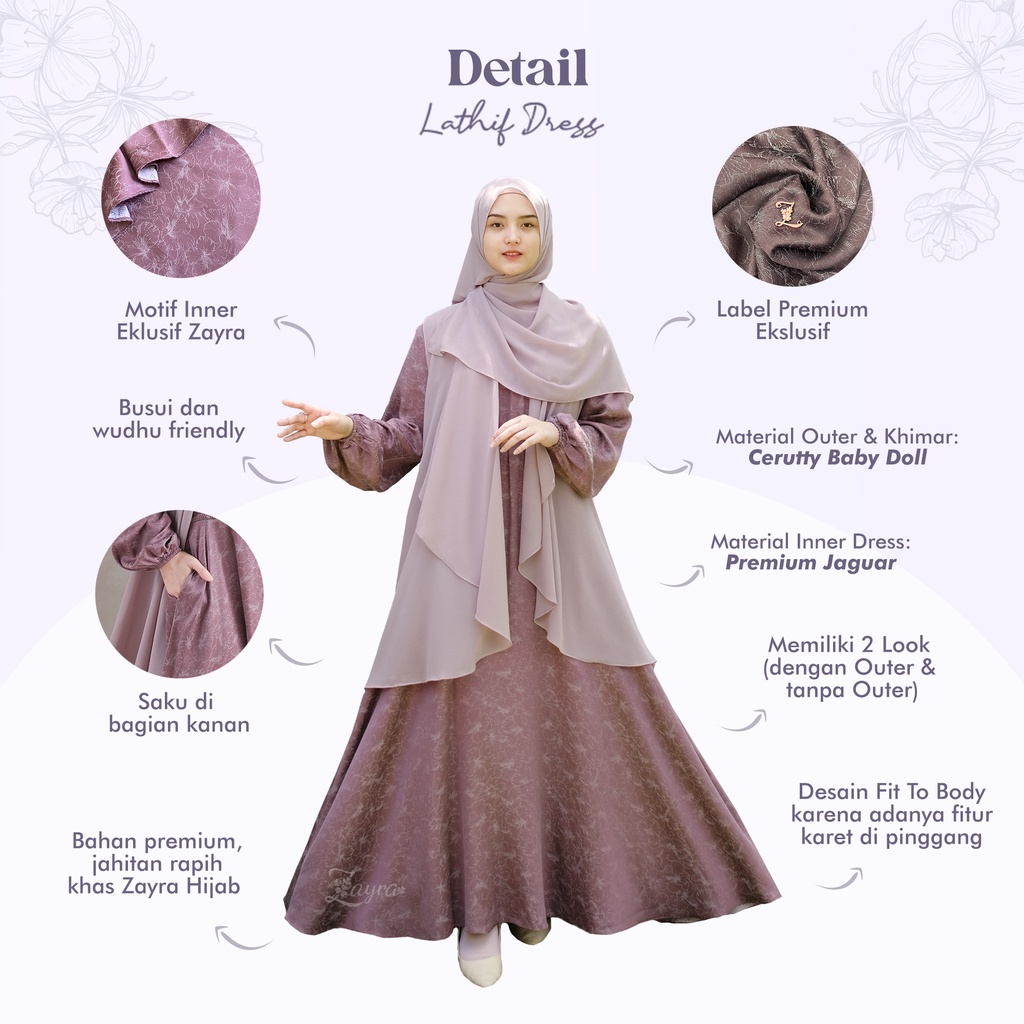 ZAYRA HIJAB | GAMIS DEWASA LATHIF | Baju Couple Pasangan Keluarga Kondangan Lebaran Kekinian Premium Jumbo Mewah Elegan Terbaru 2025