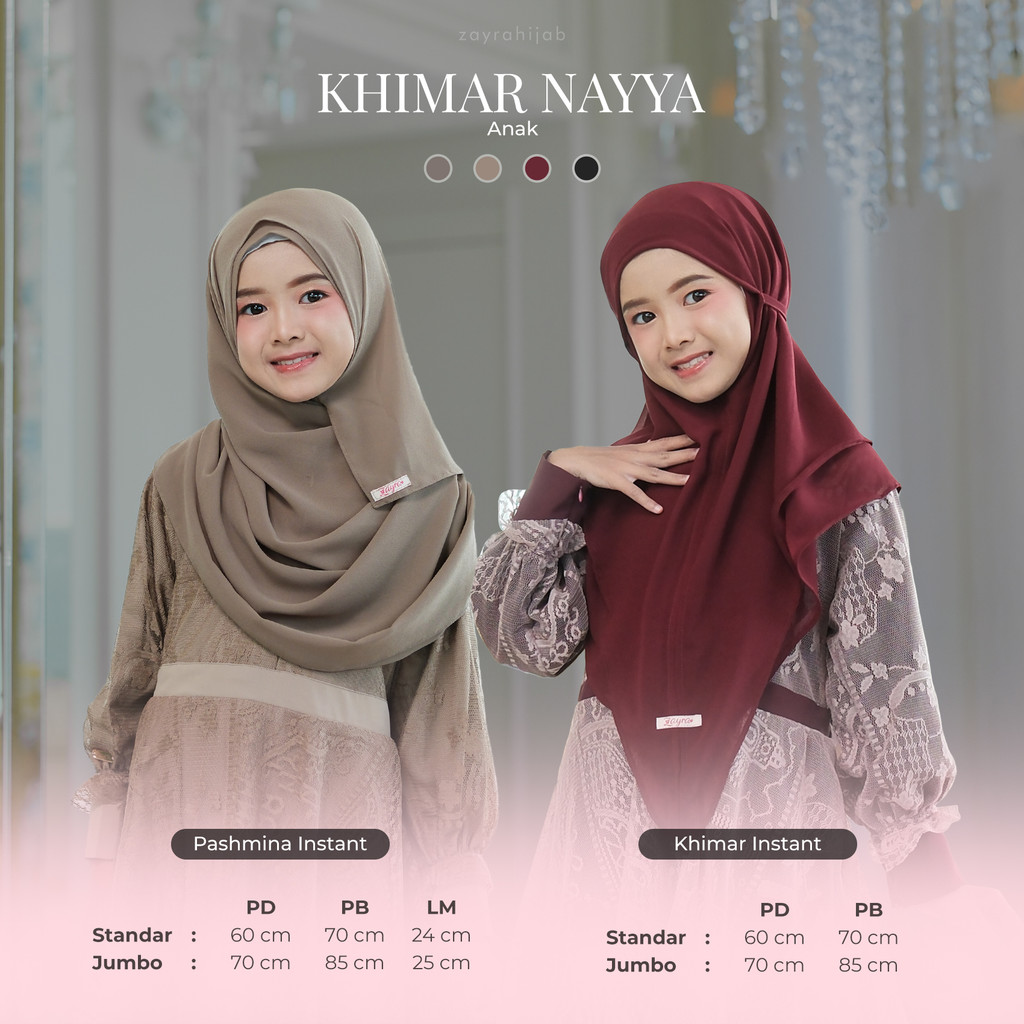 Zayra Hijab | Nayya Series - Khimar Instan Anak Perempuan Pashmina Jumbo Ceruti Babydoll Premium