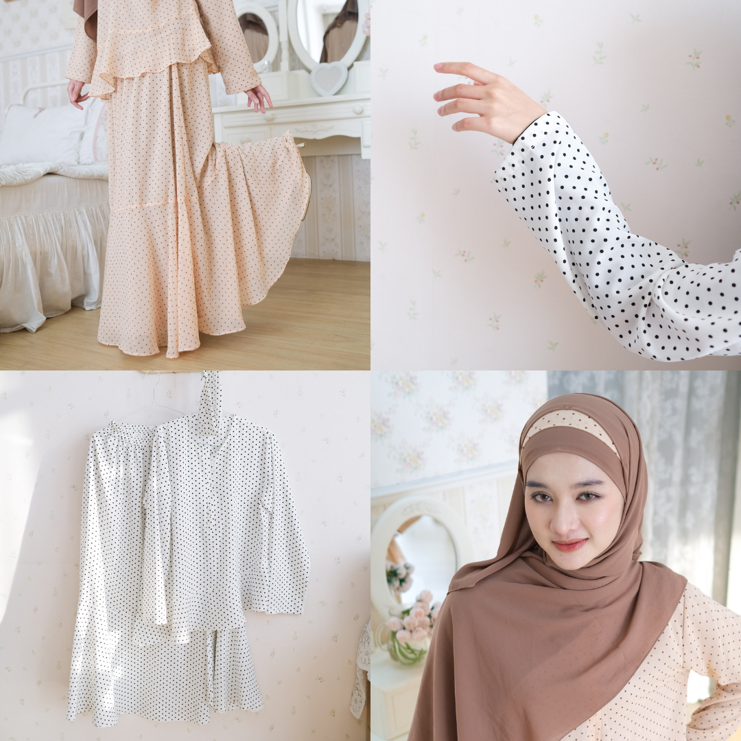 Zayra Hijab | Aruna - Setelan Wanita One Set Trumpet Skirt Blouse Ruffle Babydoll Polkadot Premium Terbaru Free Bando Polka