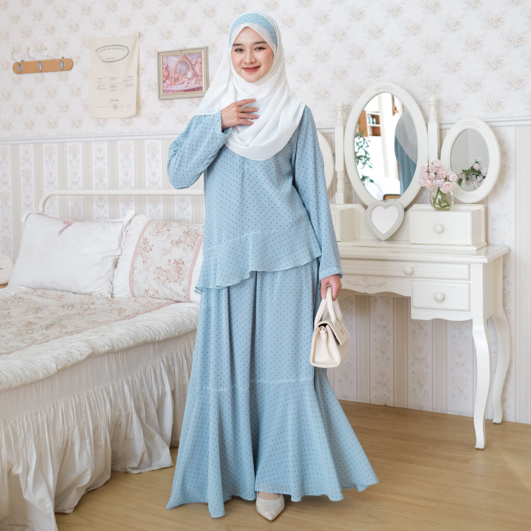 Zayra Hijab | Aruna - Setelan Wanita One Set Trumpet Skirt Blouse Ruffle Babydoll Polkadot Premium Terbaru Free Bando Polka