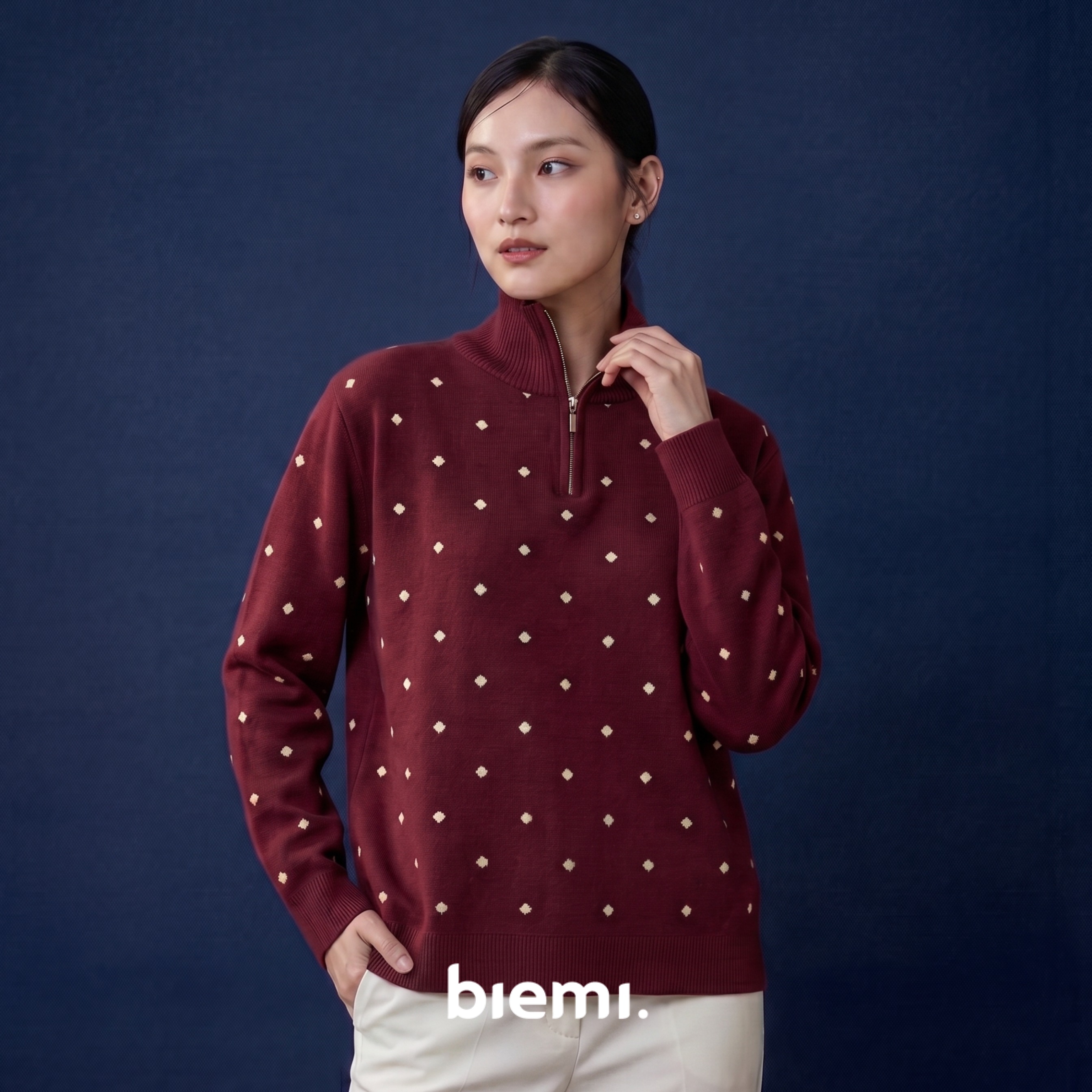 Polka Zip Sweater in Pink