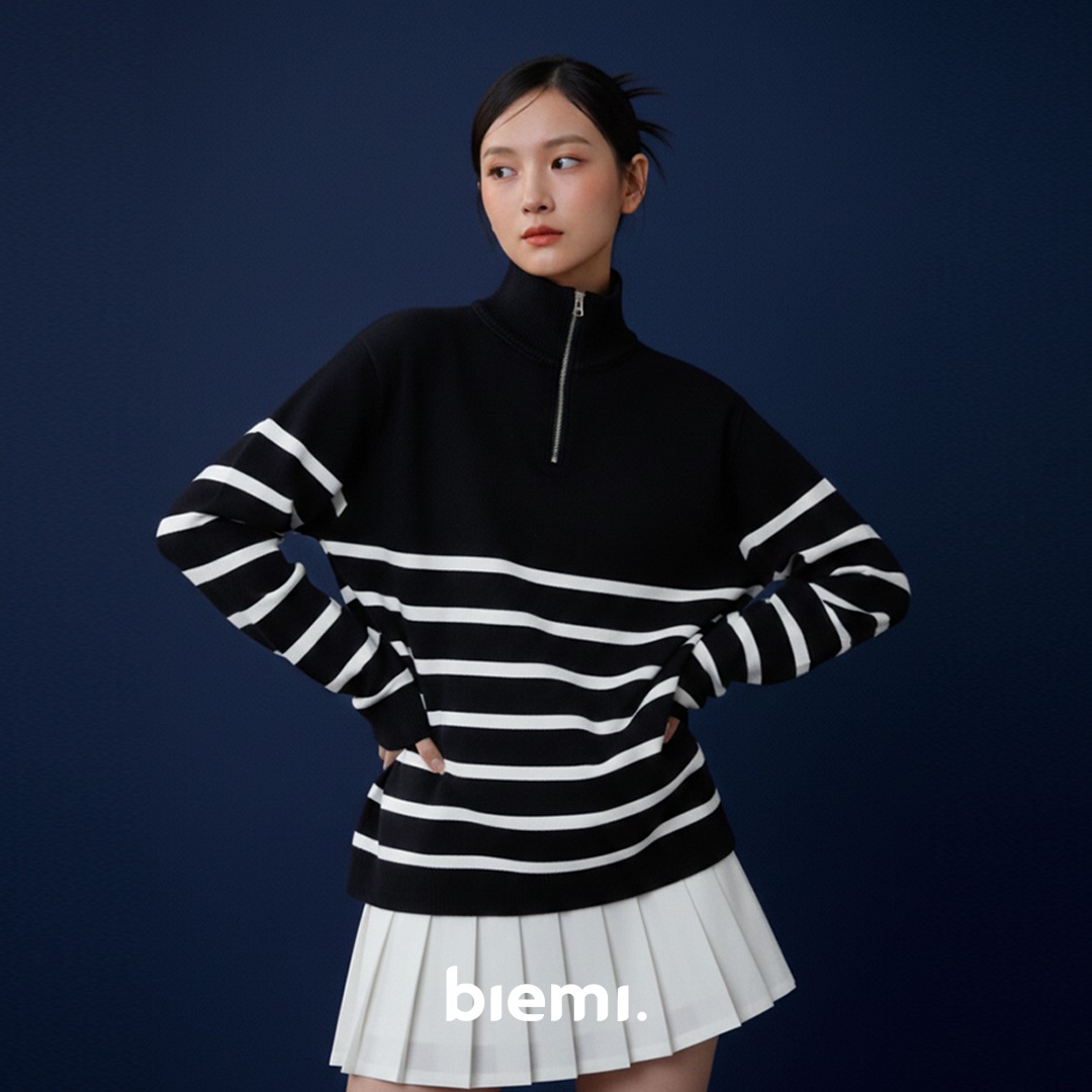 Polar Stripe Zip Sweater
