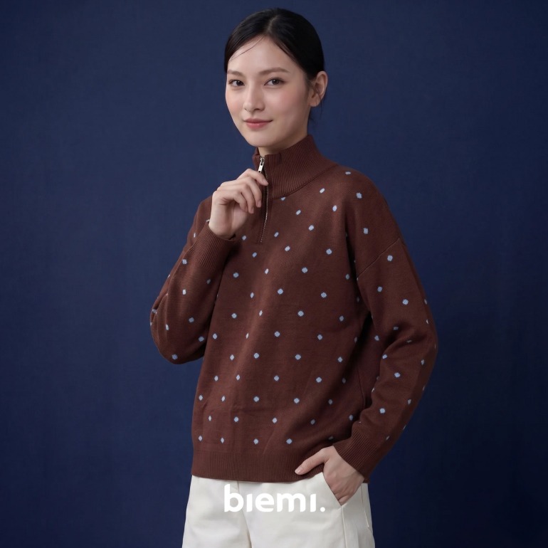 Polka Zip Sweater in Pink