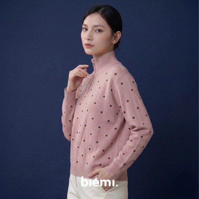 Polka Zip Sweater in Pink