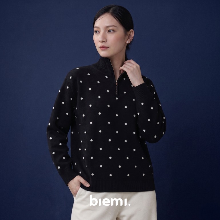 Polka Zip Sweater in Pink