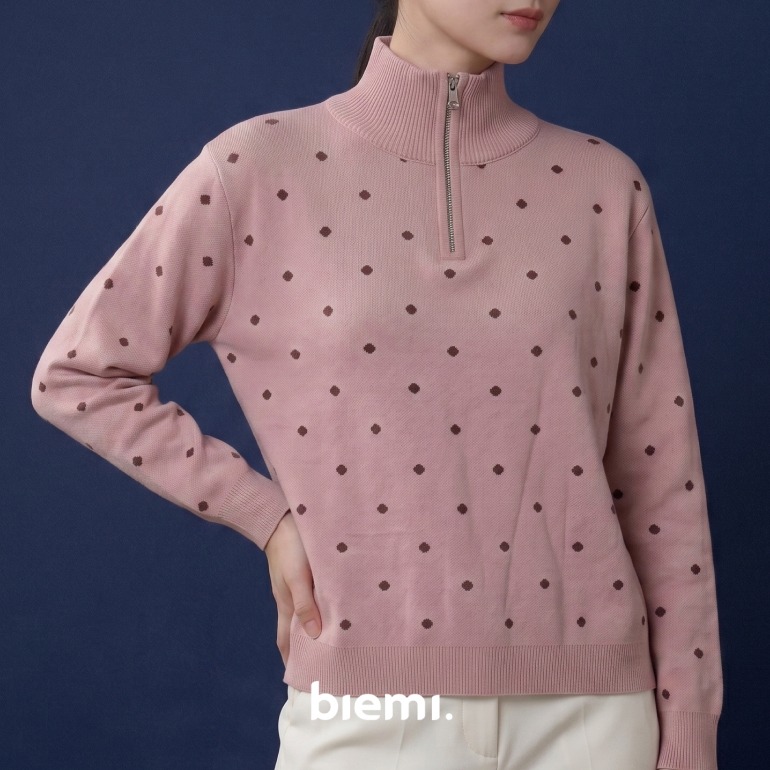 Polka Zip Sweater in Pink