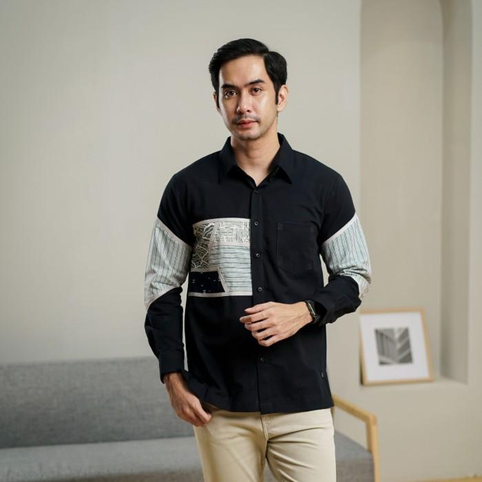 NEU MEN Kemeja Pria Baskara Shirt Long Kemeja Pria Lengan Panjang Bahan Linen batik