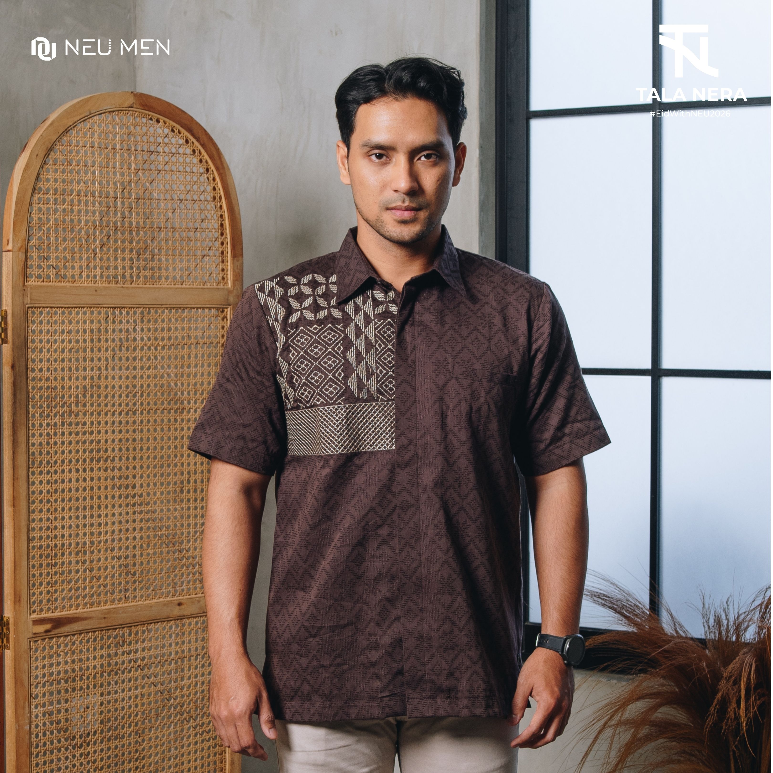 NEU MEN Kemeja Pria Kala Shirt Brown Kemeja Pria Bahan Katun Dobby Premium