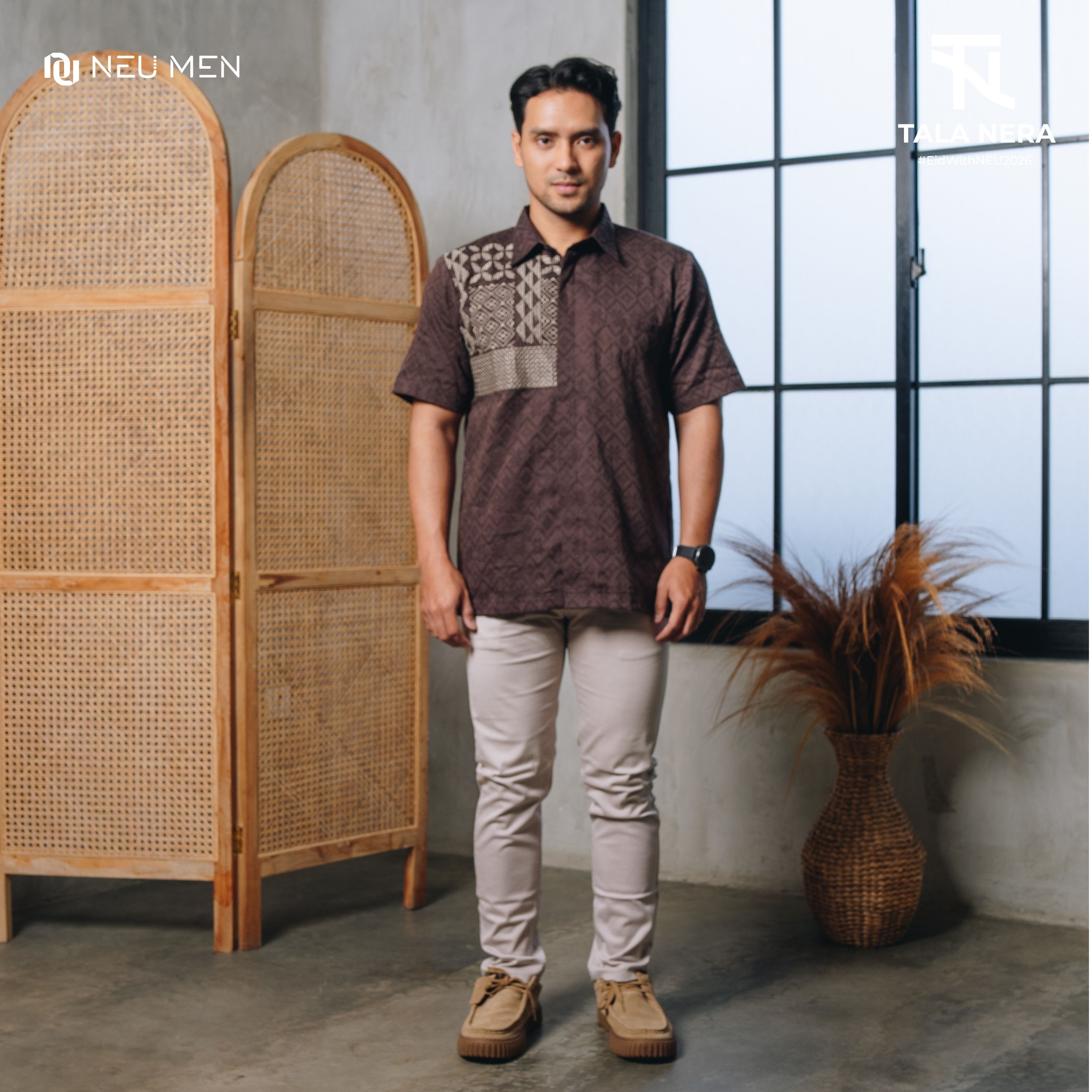 NEU MEN Kemeja Pria Kala Shirt Brown Kemeja Pria Bahan Katun Dobby Premium