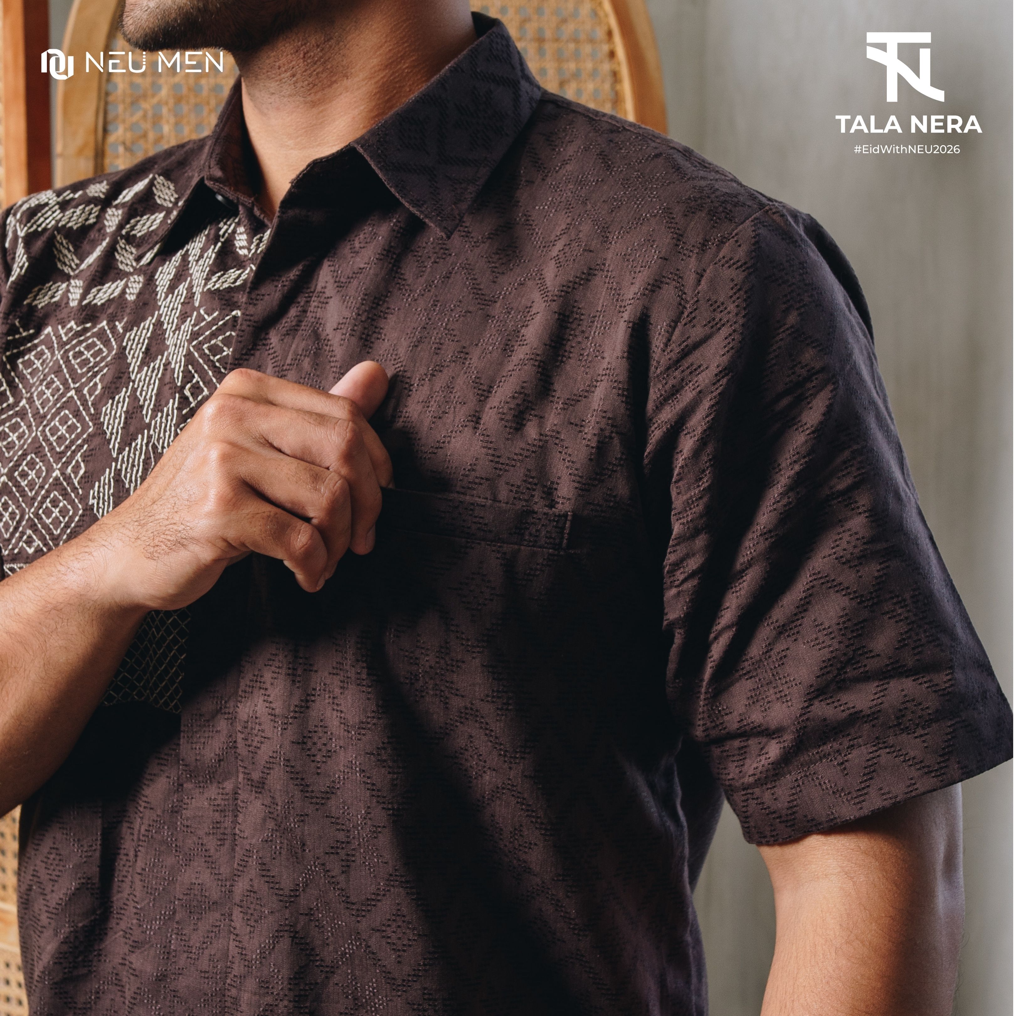 NEU MEN Kemeja Pria Kala Shirt Brown Kemeja Pria Bahan Katun Dobby Premium