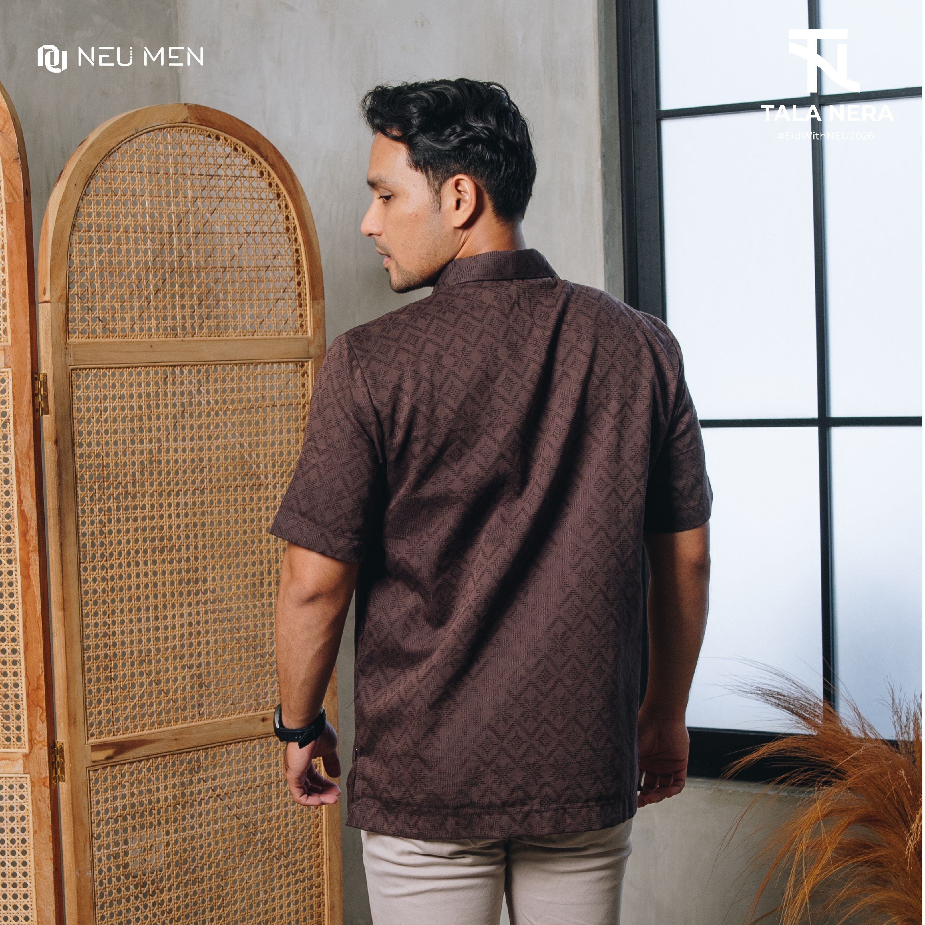 NEU MEN Kemeja Pria Kala Shirt Brown Kemeja Pria Bahan Katun Dobby Premium