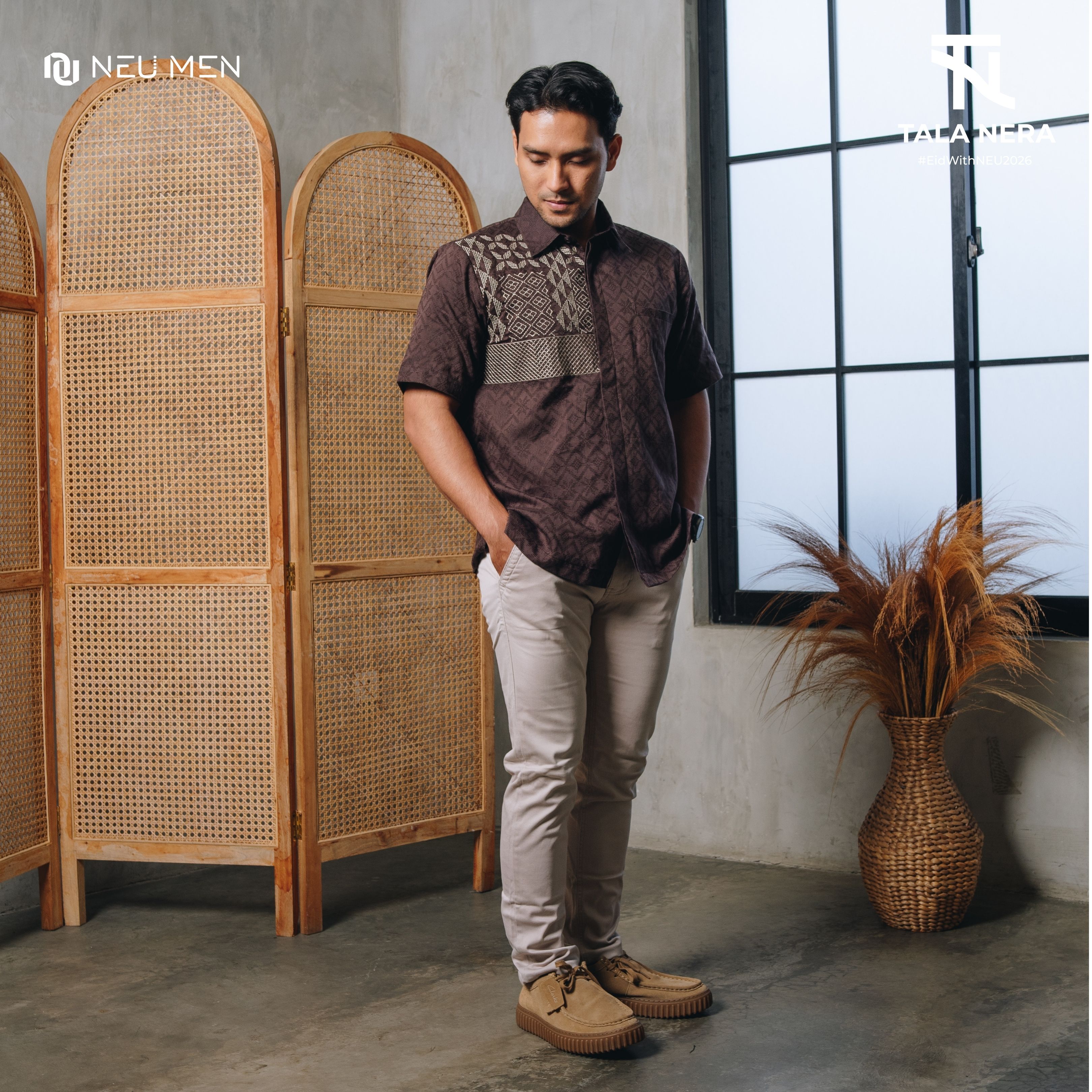 NEU MEN Kemeja Pria Kala Shirt Brown Kemeja Pria Bahan Katun Dobby Premium