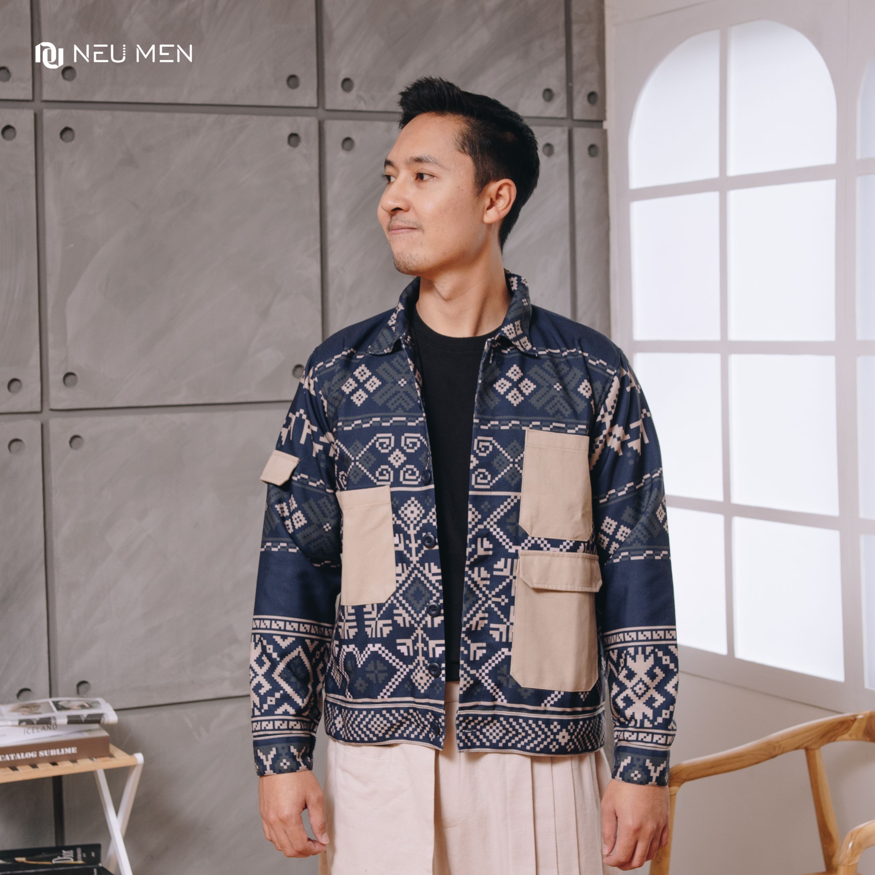 NEU MEN Jacket Pria Kulawarga Jacket Navy Jaket Pria Bahan Canvas Printing Premium