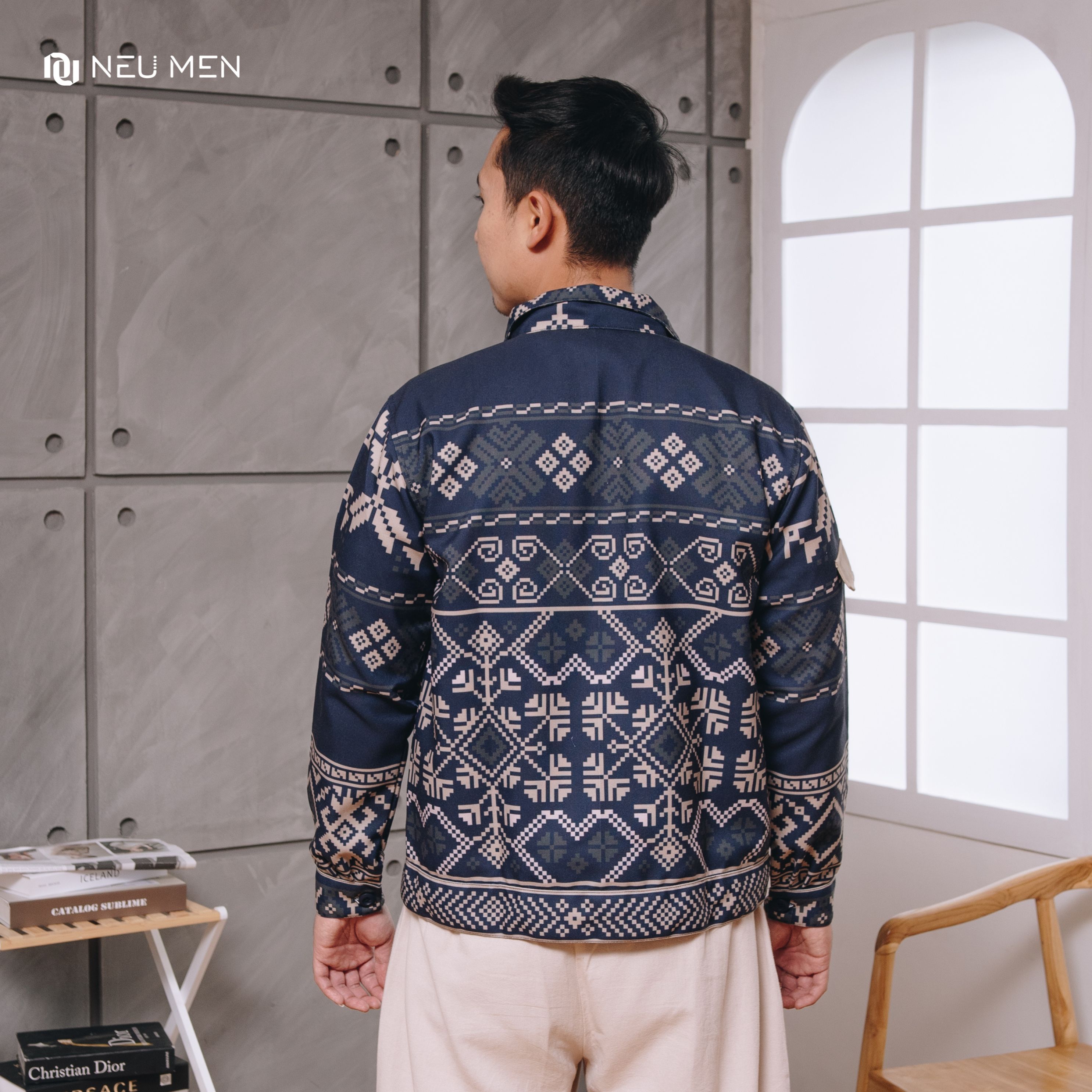 NEU MEN Jacket Pria Kulawarga Jacket Navy Jaket Pria Bahan Canvas Printing Premium
